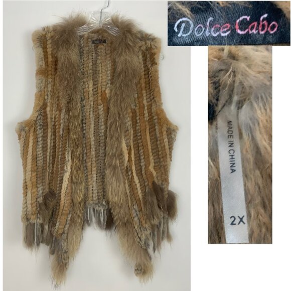 Dolce Cobo Rabbit Raccoon Fur Fringe Vest BOHO Western Mob Wife Sz 2X - Picture 2 of 16
